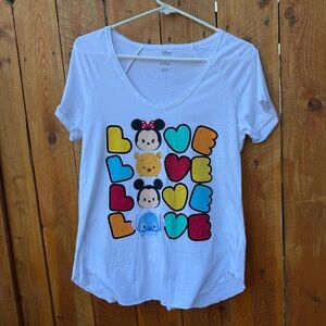 Disney White Tee with Colorful Tsum Tsum Characters Love Print - Large